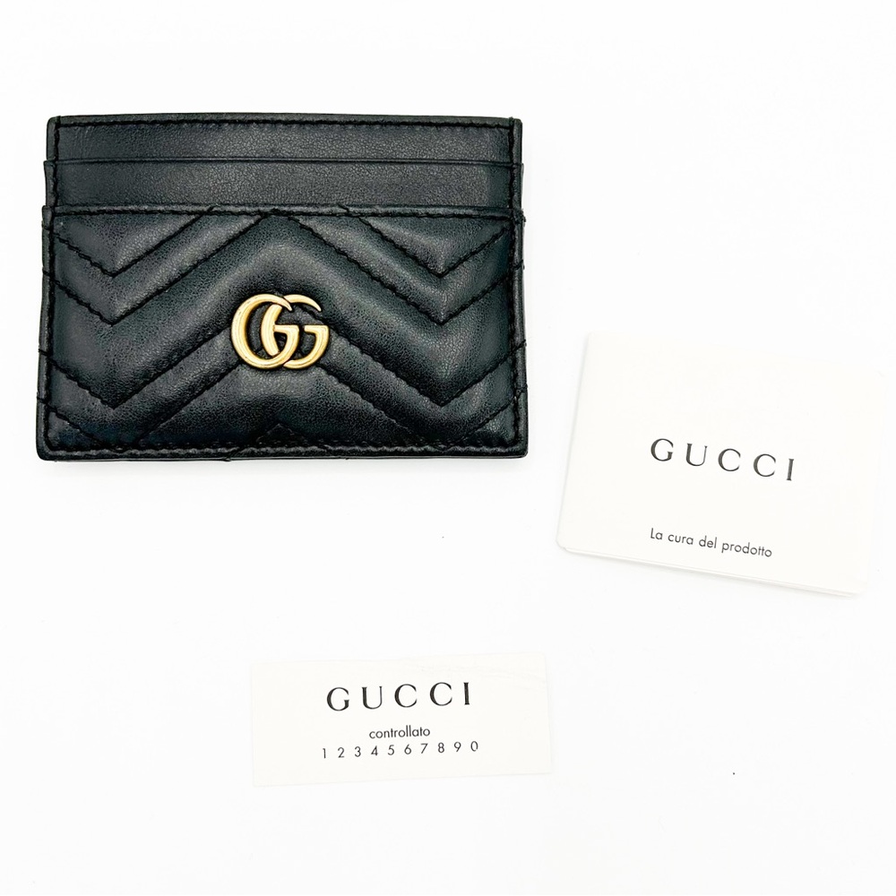 Gucci Marmont Matelasse Chevron Black Padded Quilted Card Wallet Purse Luxury